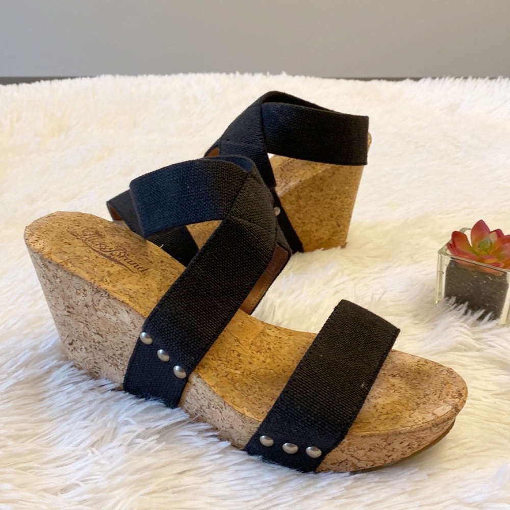 LUCKY BRAND | Marinah Black stretch wedge sandals heels women’s 9 - Picture 5 of 9